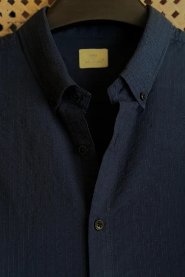 Navy Blue With Vertical Textured Stripes Shirt