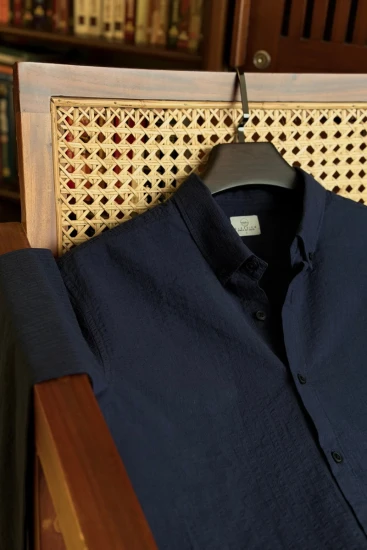Navy Blue With Vertical Textured Stripes Shirt