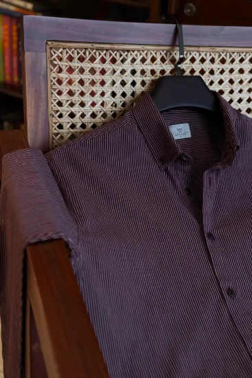 Dark Maroon With Beige Pinstripes