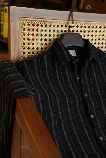 Black With Deep Olive Stripe Winter Shirt