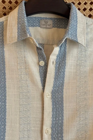 Off White with textured Mate Blue Stripe Winter Shirt