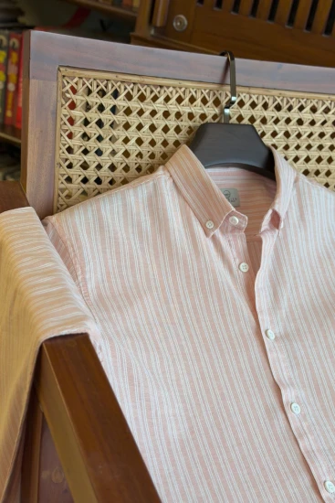Soft Peach With Off White Stripes