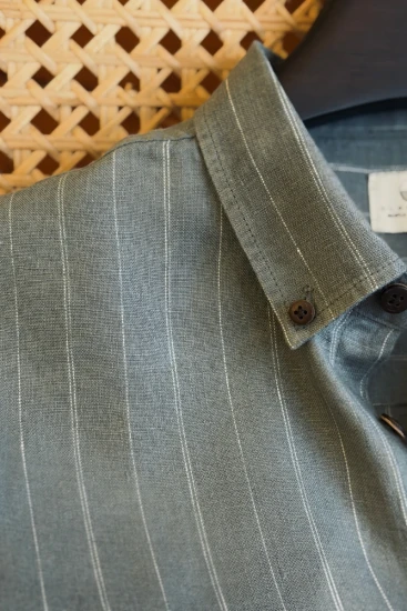 Dusty Sage Green with Off- White Pinstripes