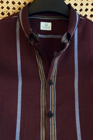 Deep Maroon With Multi Vertical Stripes Shirt