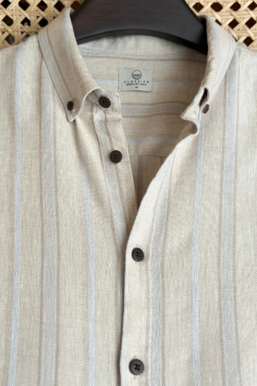 Beige with Soft Sky-Blue Stripe Shirt