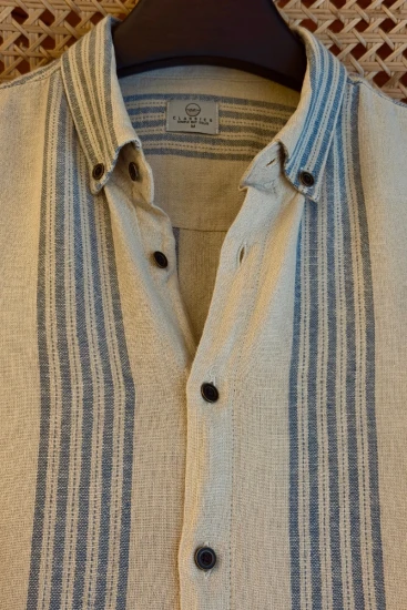 Natural Beige With Dusty Blue Stripes Shirt