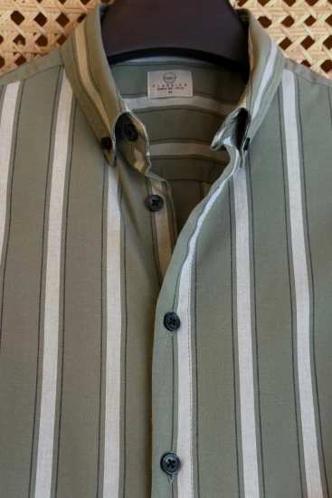 Sage Green With White & Charcoal Black Stripes Shirt