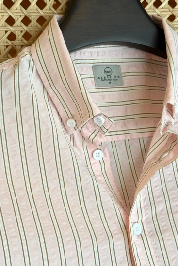 Soft Blush Pink with Brown-White Stripe Shirt