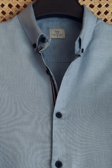 Light Stone Blue with Deep NavyBeige Contrast Shirt