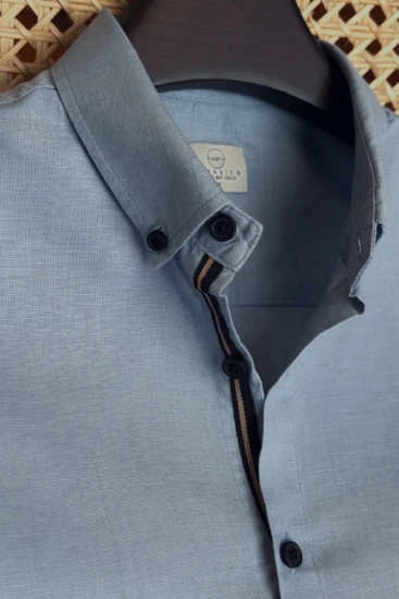 Light Stone Blue with Deep NavyBeige Contrast Shirt