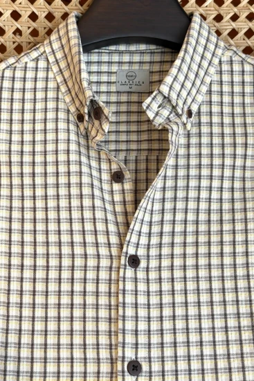 Cream, Brown & Mustard Yellow Windowpane Check Shirt