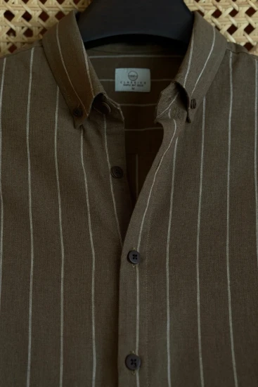 Olive Brown with Offwhite Stripe  Shirt