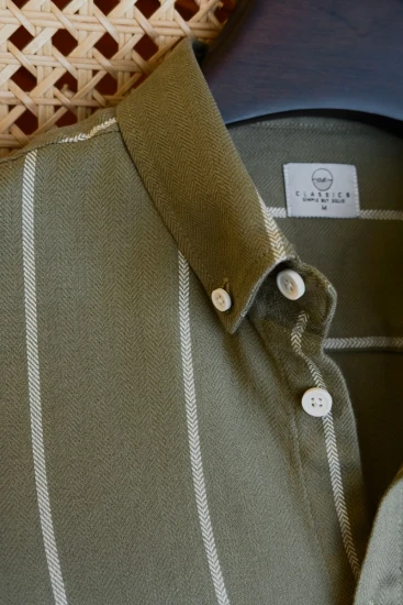 Olive Green With Off-White Vertical Stripes Shirt
