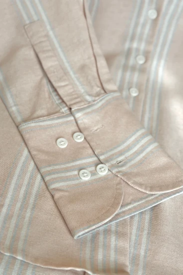 Soft Peach-Pink with Ice Blue Stripes