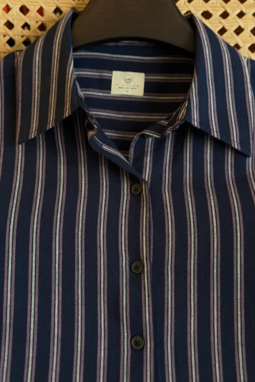 Deep Navy Blue With Mauve Stripes