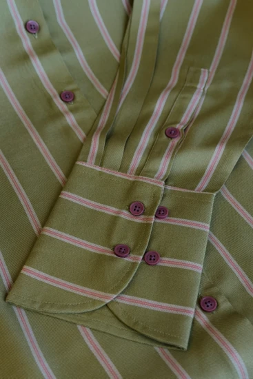 Female Olive Green with Pink & White Stripes Relax Fit Shirt