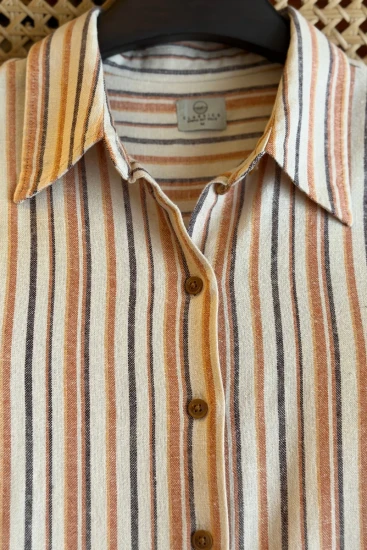 Off White with Orange-Chocolate Stripes