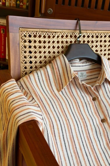 Off White with Orange-Chocolate Stripes