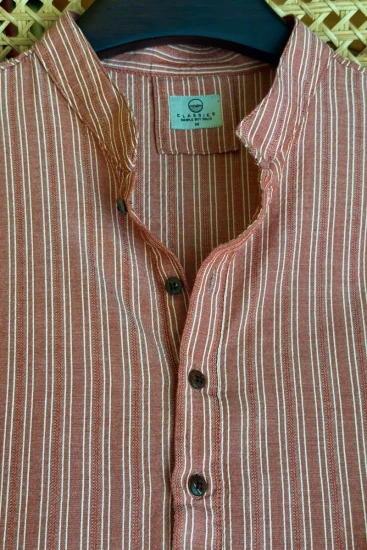 Dusty Brick with Off-White Pinstripes Panjabi